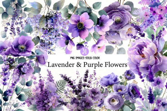 Download Watercolor Lavender &amp; Purple Flowers PNG - Purple Collection