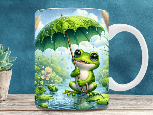 Download Cute Frog Umbrella Rain Coffee Mug Wrap - Coffee mug Collection