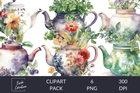 Download Herbal Teapots Watercolor Clipart - Herbal Collection