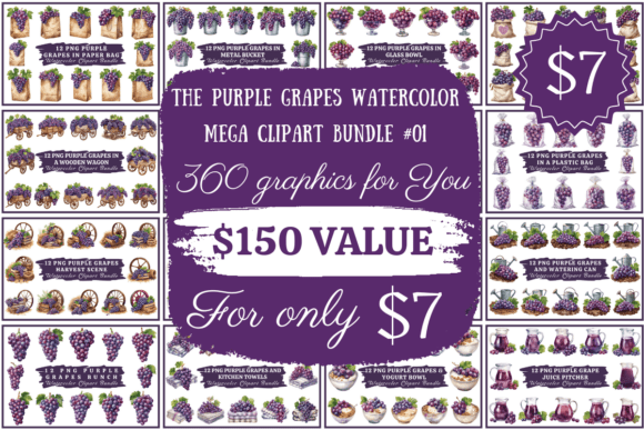 Download The Purple Grapes Watercolor Mega Bundle - Purple Collection